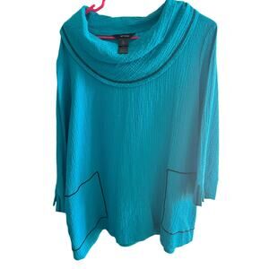 Ali Miles Cowl Neck Women's Tunic Top Textured Crinkle Long sleeve XL Lagenlook